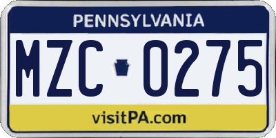 PA license plate MZC0275