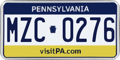 PA license plate MZC0276