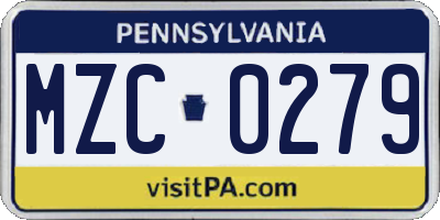 PA license plate MZC0279