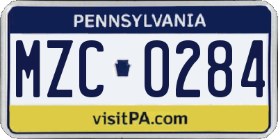 PA license plate MZC0284
