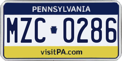 PA license plate MZC0286