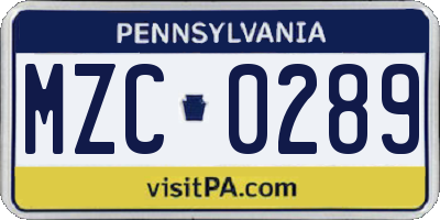 PA license plate MZC0289