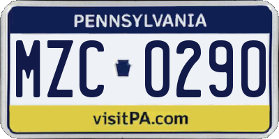PA license plate MZC0290