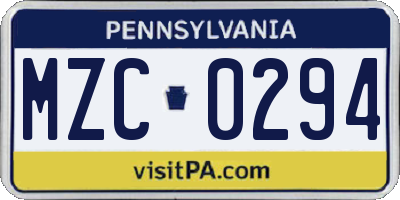 PA license plate MZC0294