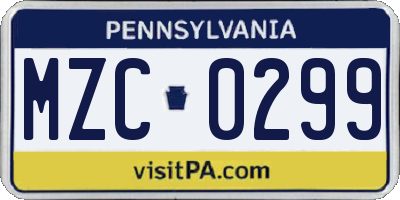 PA license plate MZC0299