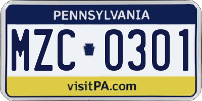 PA license plate MZC0301