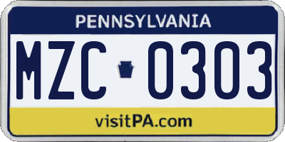 PA license plate MZC0303