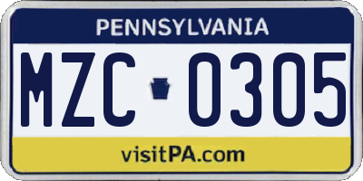 PA license plate MZC0305