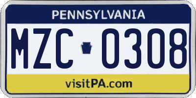 PA license plate MZC0308