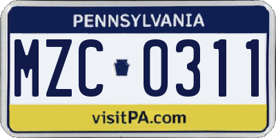 PA license plate MZC0311