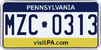 PA license plate MZC0313