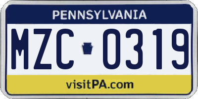 PA license plate MZC0319