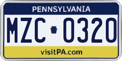 PA license plate MZC0320