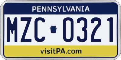 PA license plate MZC0321