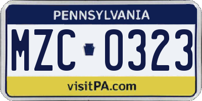 PA license plate MZC0323