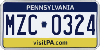 PA license plate MZC0324