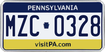 PA license plate MZC0328