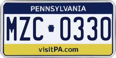 PA license plate MZC0330