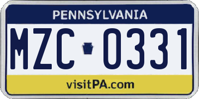 PA license plate MZC0331
