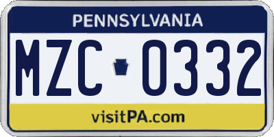 PA license plate MZC0332