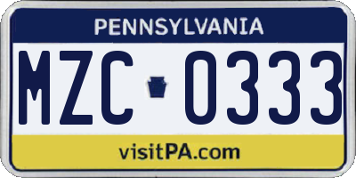 PA license plate MZC0333