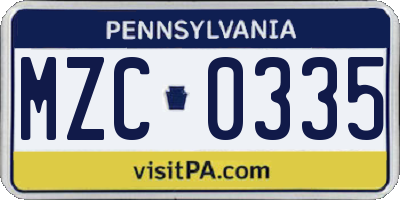 PA license plate MZC0335