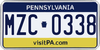 PA license plate MZC0338