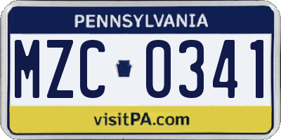 PA license plate MZC0341