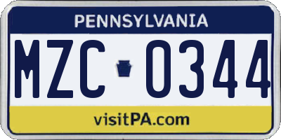 PA license plate MZC0344