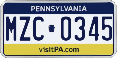 PA license plate MZC0345