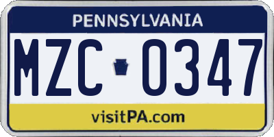 PA license plate MZC0347