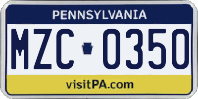 PA license plate MZC0350