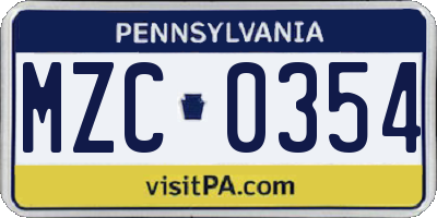 PA license plate MZC0354