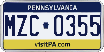 PA license plate MZC0355