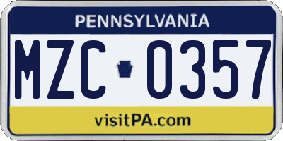 PA license plate MZC0357