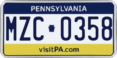 PA license plate MZC0358