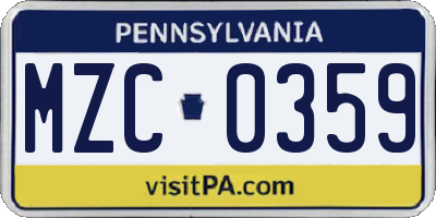 PA license plate MZC0359