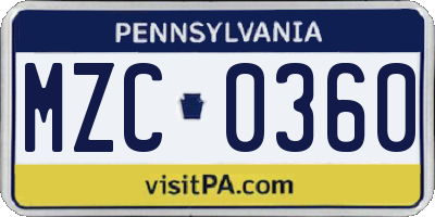 PA license plate MZC0360
