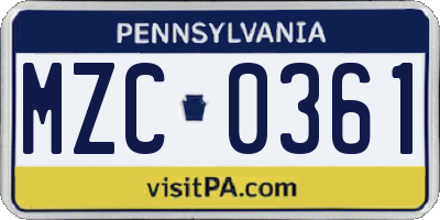 PA license plate MZC0361