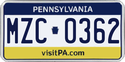PA license plate MZC0362