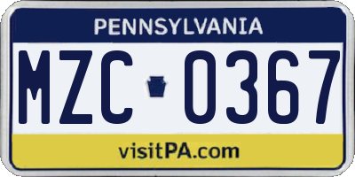 PA license plate MZC0367