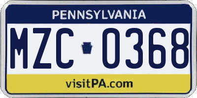PA license plate MZC0368