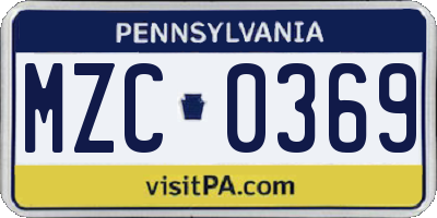 PA license plate MZC0369