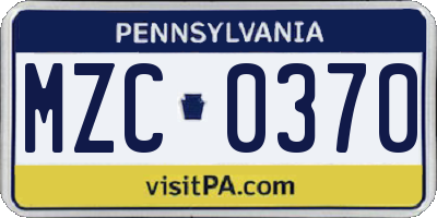 PA license plate MZC0370