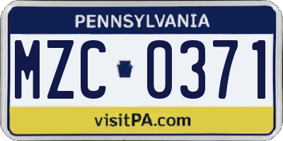 PA license plate MZC0371