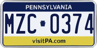 PA license plate MZC0374