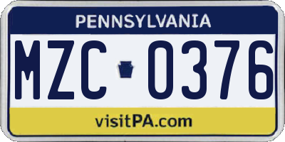 PA license plate MZC0376