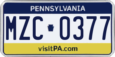 PA license plate MZC0377