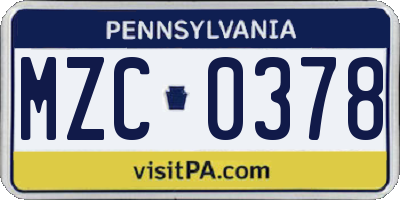 PA license plate MZC0378