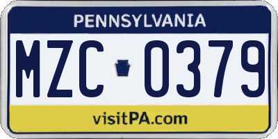 PA license plate MZC0379